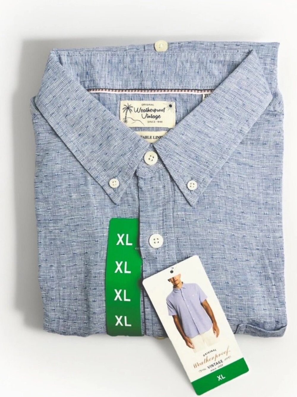 NEW Weatherproof Vintage Men's Cotton/Linen Short Sleeve Button Front Shirt XL